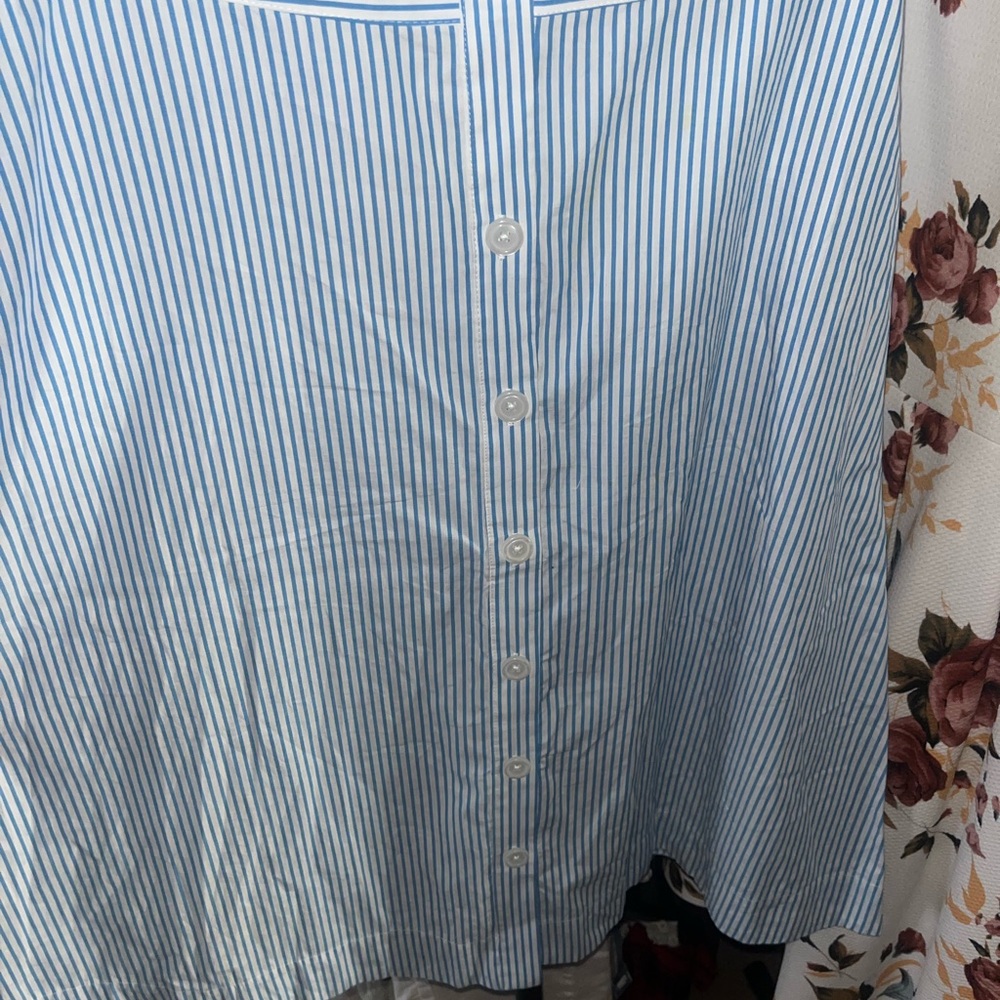 a new day Blue and White Striped Midi Skirt